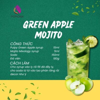 Syrup Mixology Pomona vị Táo xanh Pulpy Green Apple (Pulpy Green Apple Mixology Syrup) - Chai 1000ml 7 Green Apple Mojito