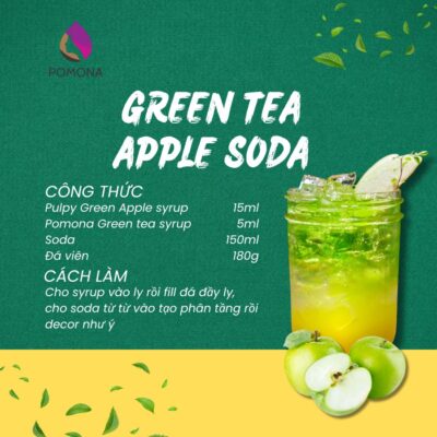 Syrup Mixology Pomona vị Táo xanh Pulpy Green Apple (Pulpy Green Apple Mixology Syrup) - Chai 1000ml 10 Green Tea Apple Soda